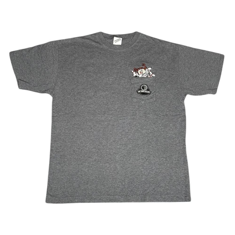 Vintage Warner Bros Looney Tunes Taz Bowling Up Your Alley Pocket T-Shirt